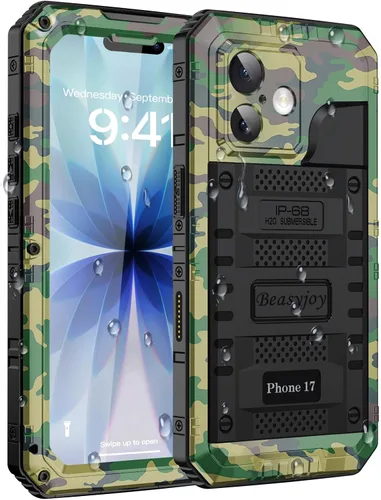 Vista 30 de Beasyjoy Funda impermeable para iPhone 13, funda de metal con protector de pantalla integrado, resistente protección de cuerpo completo, grado