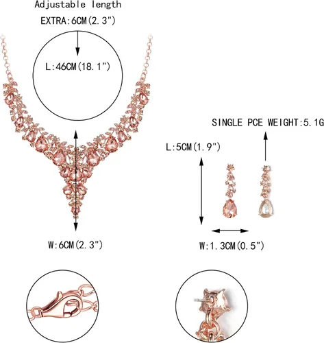 Vista 5 de EVER FAITH Conjunto de joyas de cristal austriaco para dama de honor, collar de lágrima de flor de declaración