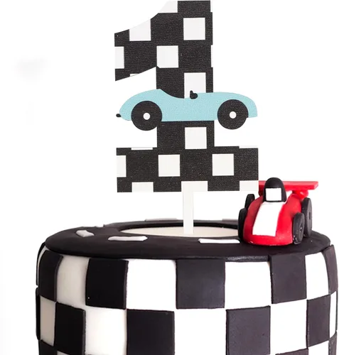Vista 12 de Decoración para pastel de primer cumpleaños de auto de carreras, decoración de cumpleaños de auto de carreras, decoración de madera marrón y blanca