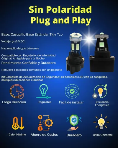 Vista 2 de WLJH Kit de bombillas LED para tablero de instrumentos T5 T10 con enchufes Azul hielo
