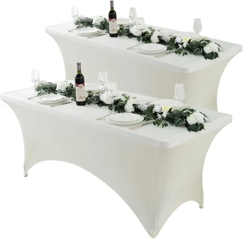 Vista 11 de Paquete de 2 manteles de elastano negro de 6 pies – Manteles ajustados – Mantel elástico de ajuste universal para mesas plegables – Sin arrugas