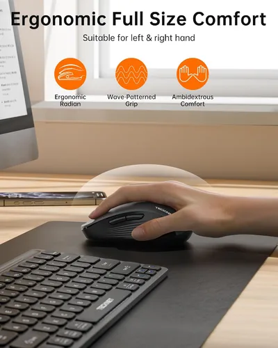 Vista 10 de TECKNET Ratón Bluetooth inalámbrico de 3 dispositivos con rueda de desplazamiento de 4 vías gris Metal Scroll Wheel, Silent Click, Ambidextrous