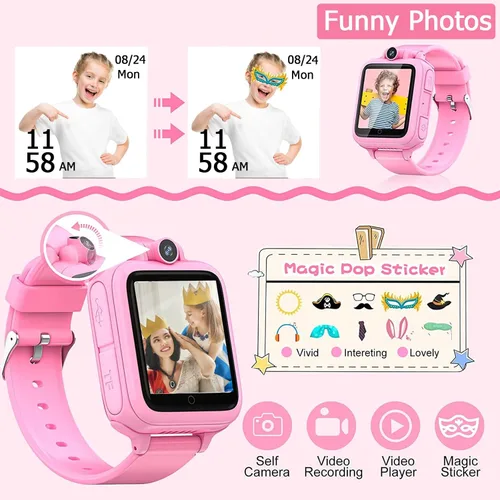 Vista 5 de Reloj inteligente para niños, reloj educativo, 14 juegos de rompecabezas, reproductor de música MP3, cámara de video, despertador, calculadora