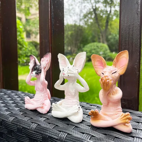 Vista 3 de Juego de 3 estatuas de gato Sphynx sabio Ver escuchar hablar no mal Zen meditando yoga gatos estatuilla esculturas de Buda 3.3 pulgadas de alto