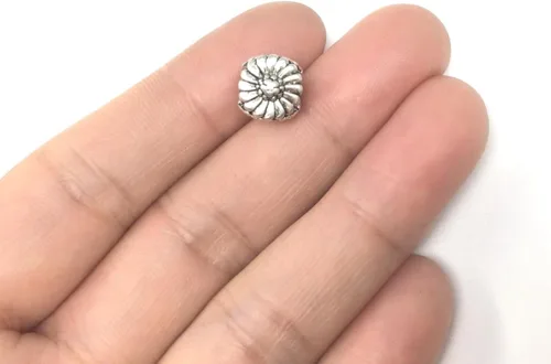 Vista 3 de 20 cuentas sueltas de gran agujero de flores en flor (agujero de 0.177 in) espaciador de metal plateado antiguo para bricolaje artesanía joyería