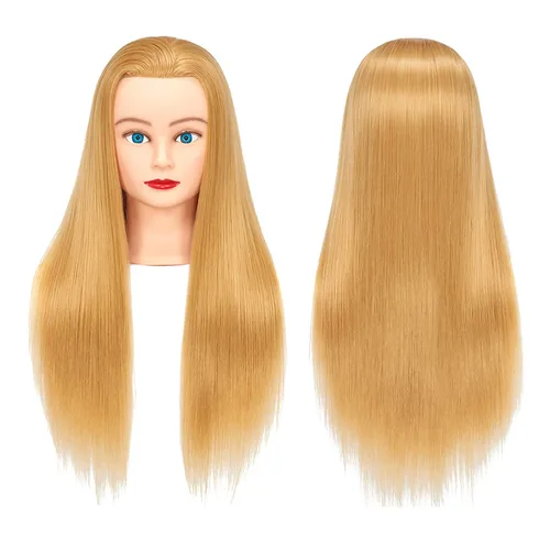 Vista 12 de Cabeza de Entrenamiento 26"-28" Cabeza de Maniquí para Peinado Maniquí de Cosmetología Cabeza de Muñeca Cabello de Fibra Sintética