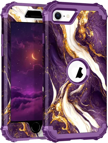 Vista 128 de Hocase Funda para iPhone SE 2022/2020, resistente a prueba de golpes, de plástico duro+goma de silicona, funda protectora híbrida para iPhone SE