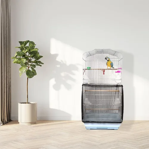 Vista 7 de Daoeny Funda universal para jaula de pájaros, red ajustable de nailon suave y aireado, atrapa semillas de plumas, falda transparente para jaulas
