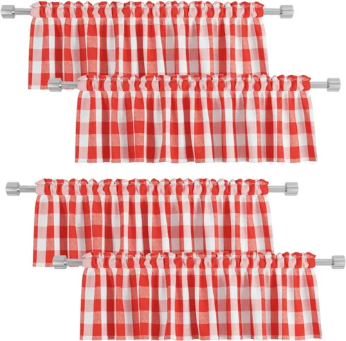 Vista 9 de 4 cenefas de cuadros de búfalo para ventanas de sala de estar, 16 pulgadas de largo, diseño clásico a cuadros a cuadros para dormitorio, baño