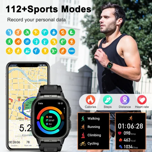 Vista 5 de Reloj inteligente para hombre, rastreador de ejercicio hacer respuesta llamada, relojes digitales para hombre, impermeables, para correr, reloj