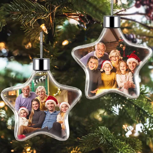 Vista 13 de iDIY Adornos de Navidad personalizados 2024 – Adornos de cerámica con texto con imagen personalizada para árboles de Navidad, adorno colgante