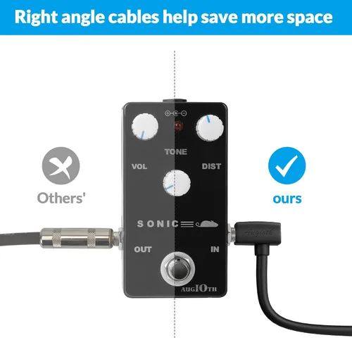 Vista 3 de Cable de conexión de guitarra de 6 pulgadas de 5.9 in, 0.5 pies de 1/4 en ángulo recto TS cable de pedal de efecto