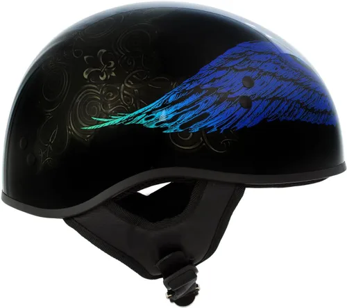 Vista 2 de Hot Leathers HLD1045 - Casco negro brillante 'Cross De Lis' avanzado aprobado por DOT para hombres y mujeres motoristas