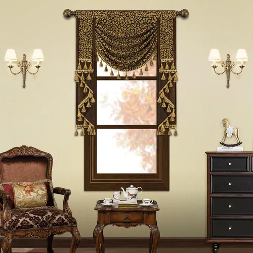 Vista 27 de Loom and Mill Cenefas de Cascada de Lujo para Ventanas, Elegante Cenefa de Cortinas Gruesas de Jacquard con Borlas para Sala de Estar, Dormitorio