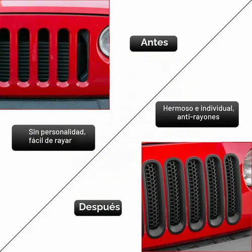 Vista 5 de RT-TCZ Versión de mejora Clip-on Rejilla frontal de malla Insertos compatibles con Jeep Wrangler JK JKU 2007-2015 (Negro mate)