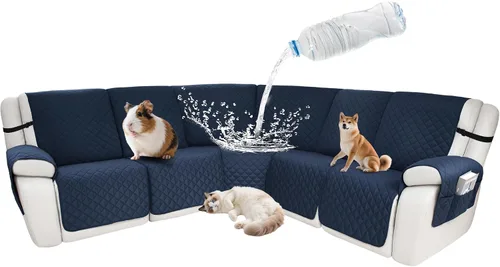 Vista 91 de Fundas impermeables para sofá reclinable seccional en forma de L, 7 piezas, antideslizantes, lavables, juego de fundas reclinables para mascotas