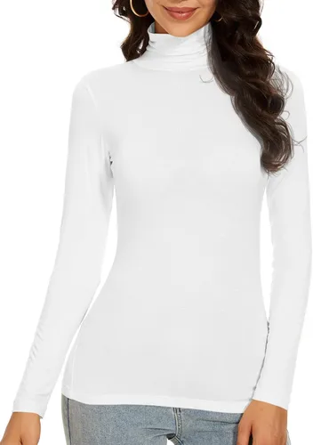 Vista 2 de Women's Turtleneck Long Sleeve Thermal Tops Slim Fitted Lightweight Thin Basics Layer Tshirt (XS-2XL)