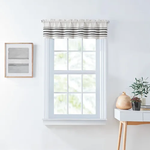 Vista 3 de Curtainworks Juego de cortinas bohemias de cocina con cenefa y cortinas de cocina, filtro de luz, rayas tejidas globales, par de niveles de 28