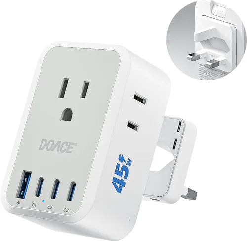 Vista 10 de Adaptador de enchufe tipo E F de 45W, adaptador de enchufe de EE. UU. a Gris blanco