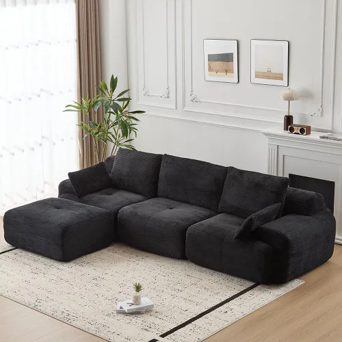Vista 5 de WILLIAMSPACE Sofá modular para sala de estar, moderno sofá modular tapizado en forma de L de 4 plazas con puertos de carga USB y reposabrazos