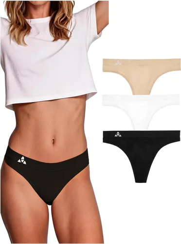 Vista 22 de Balanced Tech Ropa interior que absorbe la humedad para mujer, tangas de entrenamiento sin costuras, de secado rápido, tangas de viaje Paquete de 6