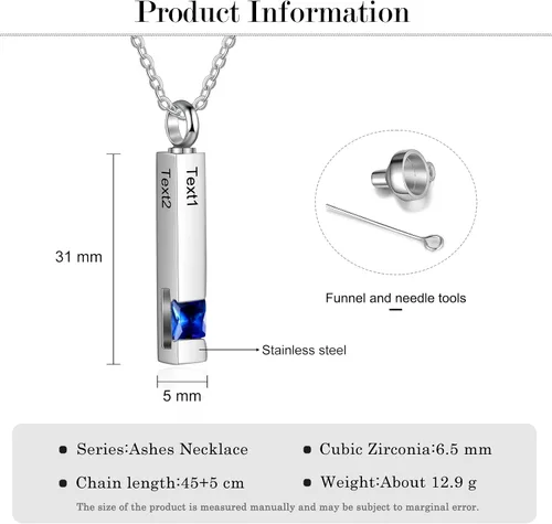 Vista 8 de Collar de cenizas de barra vertical personalizado con texto grabado personalizado en todos los lados