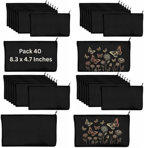 Vista 10 de Bolsa de lona en blanco con cremallera, bolsas de maquillaje a granel, bolsa multiusos de lona para lápices con cremallera resistente, bolsa
