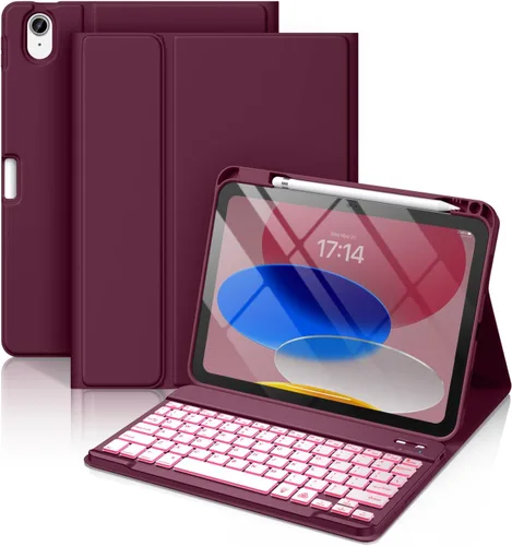 Vista 15 de Hamile Funda para iPad de 11ª y 10ª Generación con Teclado - Funda de Teclado Folio Inalámbrico Desmontable con Retroiluminación de 7