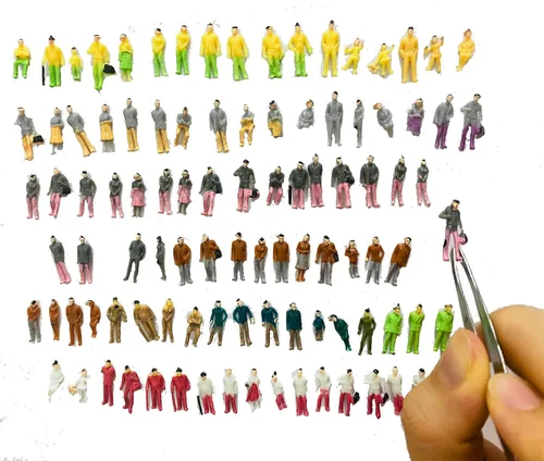 Vista 5 de Xafissy 100 piezas de figuras de escala HO, conjunto de personas en miniatura de resina pintada DIY, mixto sentado y de pie para escenas en miniatura