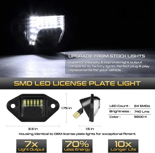 Vista 2 de VIPMOTOZ Luz de matrícula LED completa para Ford E-150 E-250 E-350 Econoline E-450 E-550 Super Duty Cargo Van 1992-2018, 6000K diamante blanco, 1