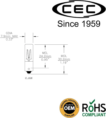 Vista 2 de Industries - Bombillas de 120 MB, 120 V, 3 W, forma T2.5, filamento CC-7A, base estándar BA9s (paquete de 10)