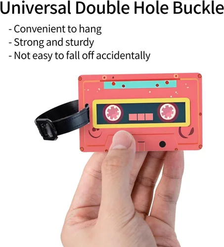 Vista 3 de Etiqueta de equipaje retro Mixtape para maleta, linda etiqueta de equipaje con lazo para pulsera para mujeres y niñas, bolsa de viaje