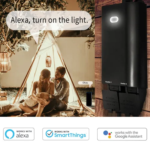 Vista 4 de Tomacorriente Inteligente Dual Z-Wave, Enchufe Inteligente Zwave para Exteriores, Tomacorriente Dual Impermeable de Encendido/Apagado, Requiere Hub