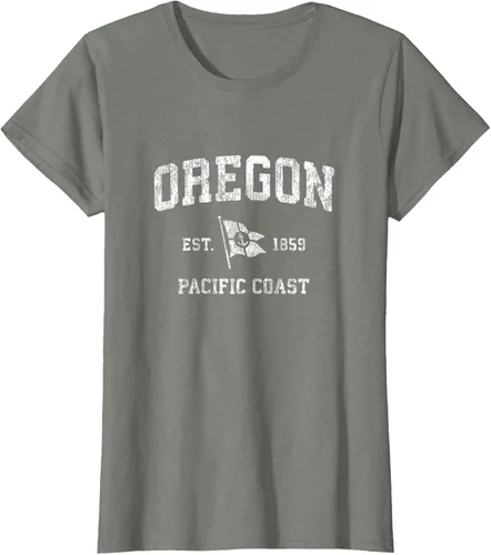 Vista 19 de Oregon Vintage barco ancla bandera diseño de West Coast Retro Tee, hombre S, Arándano