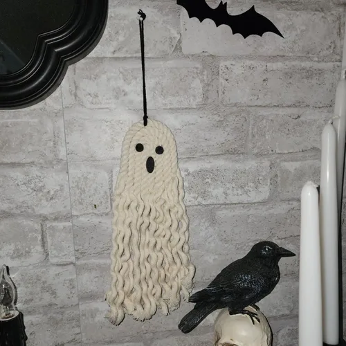 Vista 2 de Decoración de Halloween de fantasma hecha a mano de 14 pulgadas, decoraciones de Halloween para interiores y exteriores, decoración de otoño