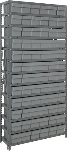 Vista 549 de Quantum QSBU-245BK Heavy Duty Shelving Unit with (7) Shelves and (24) QUS245 Black Bins for Garage Warehouse Storage Distribution 400 lb Load