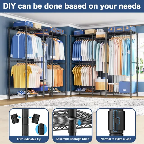 Vista 4 de Ulif E12 - Perchero independiente resistente con estantes, sistema de almacenamiento de ropa de metal para colgar ropa, 57.1 pulgadas de ancho x 16