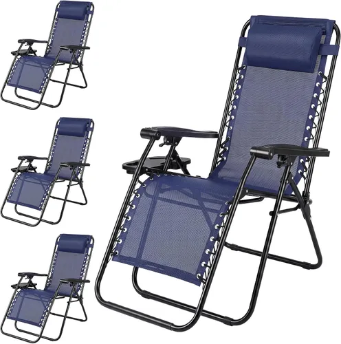 Vista 10 de NEWBULIG Juego de 2 sillas de gravedad cero, sillas reclinables plegables Negro