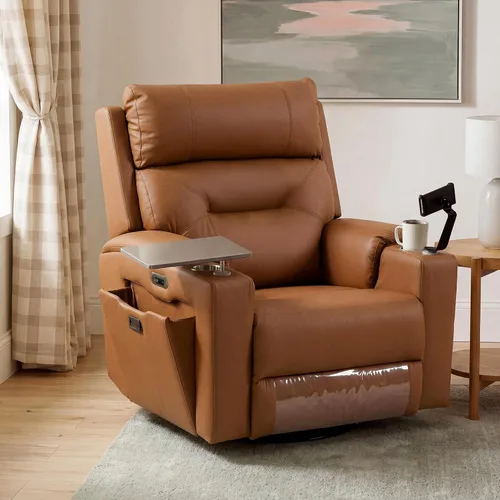 Vista 8 de Sillón reclinable giratorio eléctrico con reposacabezas y lumbar ajustables Marrón