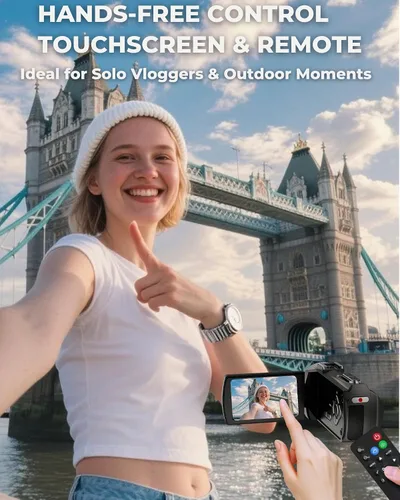 Vista 5 de Videocámara 4K 48MP con visión nocturna IR, cámara de vlogging con pantalla táctil abatible de 3.0 pulgadas para YouTube, zoom digital 18X, 2