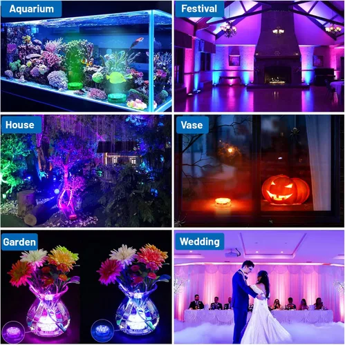 Vista 4 de YiaMia - Luces de bañera - 2 paquetes de luces LED RGB para piscina con batería, control remoto y ventosa para estanques, decoración, fiestas, spas