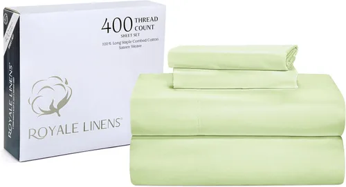 Vista 13 de ROYALE LINENS Juego de sábanas de 300 hilos 100% algodón peinado de fibras largas, 4 piezas, 1 sábana bajera, 1 encimera y 2 fundas de almohada