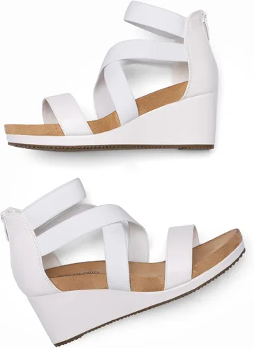 Vista 2 de Dream Pairs - Sandalias de cuña con plataforma y puntera abierta y correa elástica para mujer