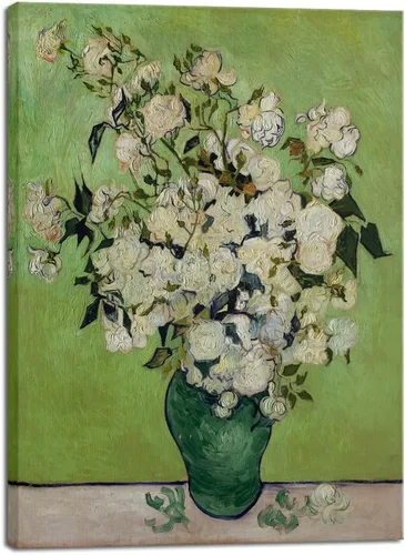Vista 10 de Wieco Art Vidrio con impresión en lienzo de claveles, arte floral clásico de Van Gogh, arte de pared moderno y famoso listo para colgar