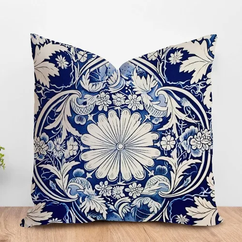Vista 18 de ArogGeld Funda de cojín azul índigo floral y pájaro azul marino chinoiserie chinoiserie peonía cuadrada almohada tradicional china china europea