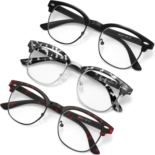 Vista 15 de racico Blue Light Glasses for Men Computer - Gaming Blocking Anti Eyestrain UV Clear Lens Vintage Half Frame Fake Eyeglasses