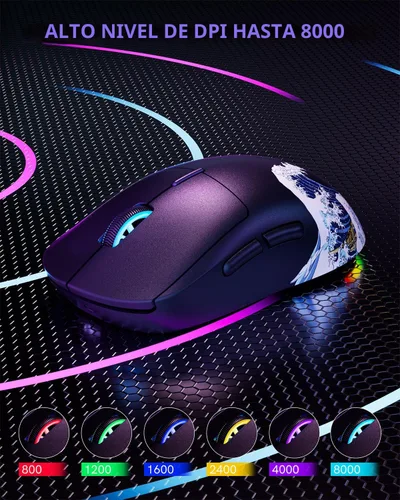 Vista 8 de G57 - Mouse inalámbrico para juegos, 8000 DPI, 2.82 oz, 2.4G/Bluetooth/USB-C, recargable con 5 botones programables para PC/Mac, color negro