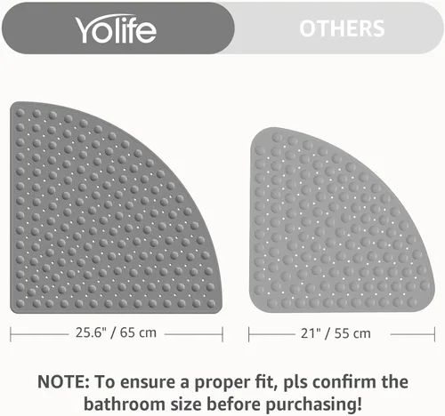 Vista 2 de Yolife Tapete de ducha grande para esquina, 25.6 x 25.6 pulgadas, antideslizante, con orificio de drenaje, tapete de ducha lavable a máquina, tapete