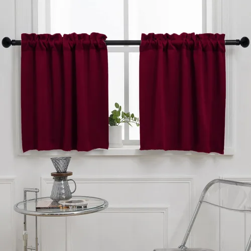 Vista 48 de Pickluc Cortina opaca de cocina de 20 pulgadas de largo, con bolsillo para barra, cortinas para ventanas pequeñas en sala de estar, sótano Beige