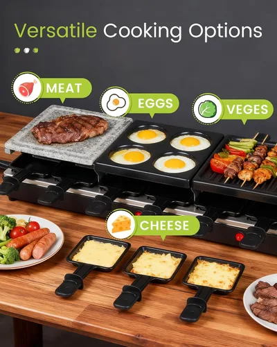 Vista 13 de Parrilla de Mesa Raclette - Parrilla Eléctrica Interior con Plancha - Antiadherente Extra Grande Reversible 4 en 1 para Exteriores Apta